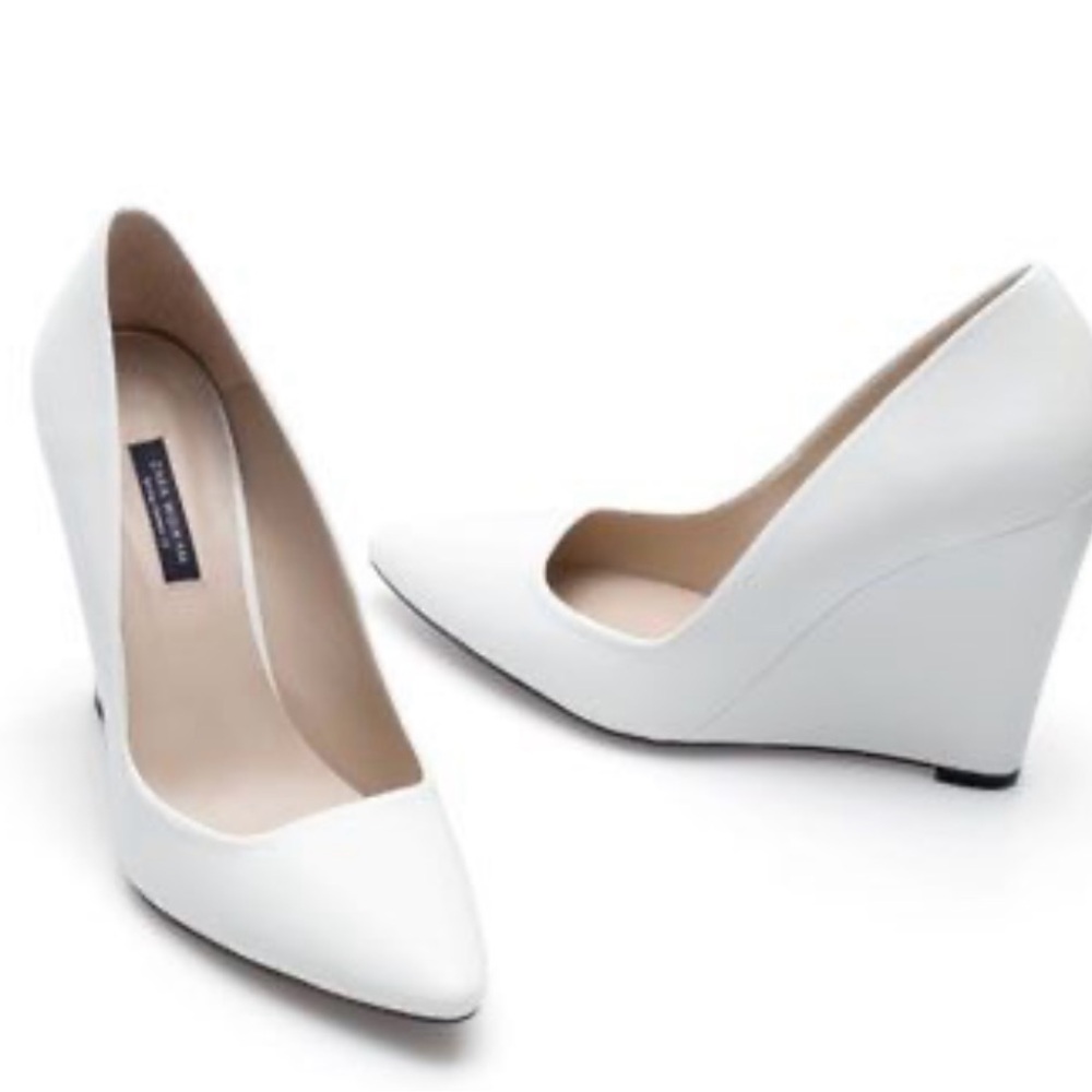 Zara white court pointy toe wedge pump